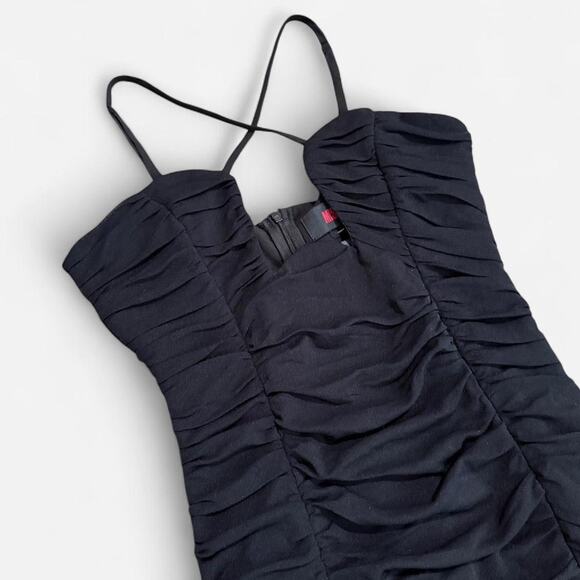 NWT MissPap Black Ruched Cut Out Crossed Plunge Going Out Bodycon Midi Dress 6/S - Picture 6 of 8